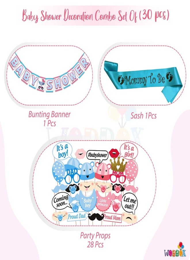 WOBBOX Baby Shower Combo of Party Props 30 Pcs & Blue Color Baby Shower Bunting Banner, with Mommy to be Blue Sash, Baby Shower Decoration Item (Pack of 3) - Image 2